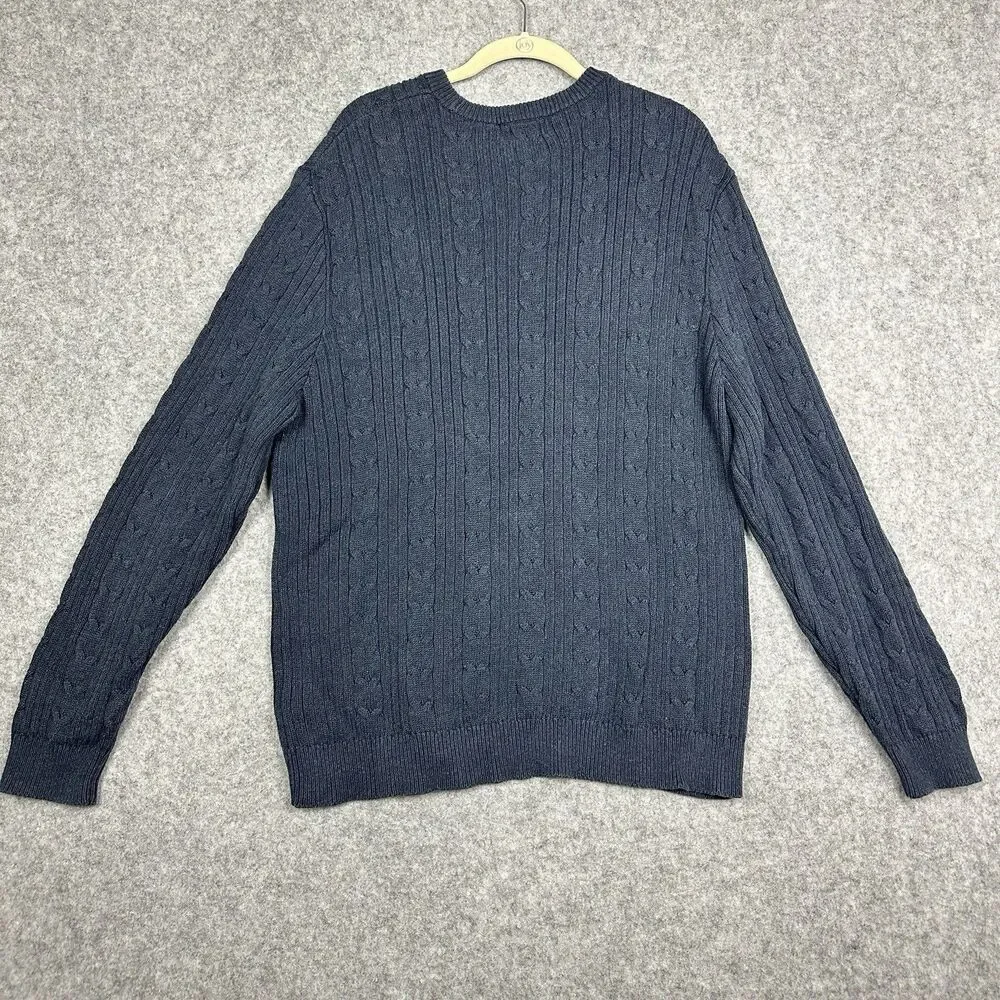 Vintage Eddie Bauer Cable Knit Sweater Mens Large Blue Cotton Crewneck Preppy
